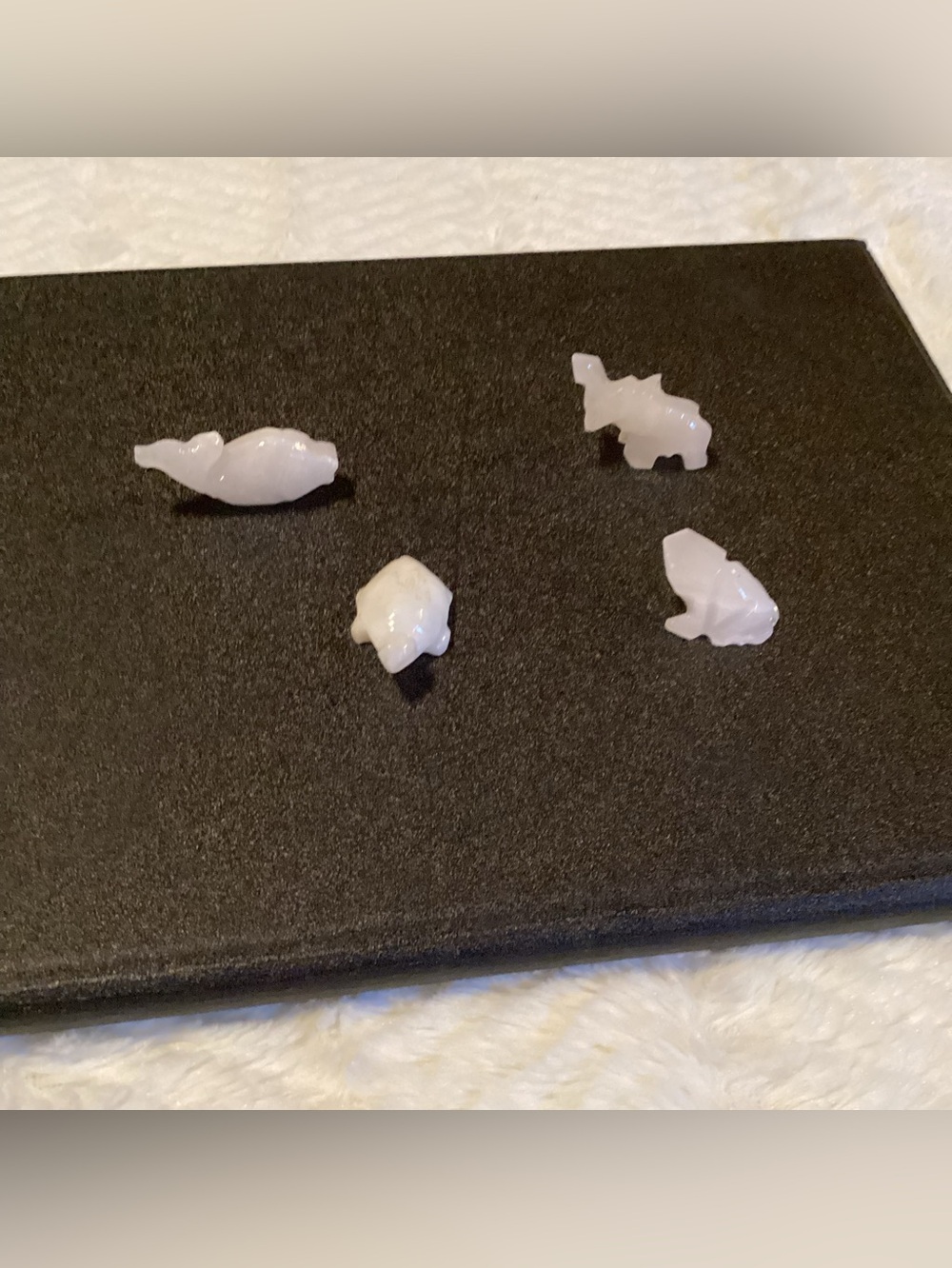 Miniature WhiteLuckyStone/Glass Animal Figurines Set 4 Elephant/Fish/Turtle/frog